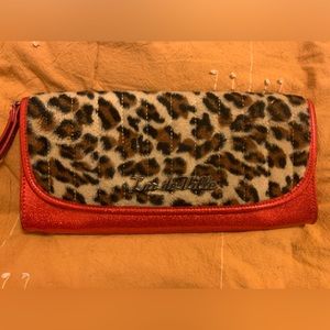 Lux De Ville leopard and rum red clutch
